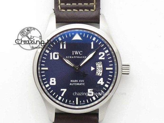 MIROTIME 0126 Pilot Chrono SS AZF 1:1 Best Edition Black Dial Orange Markers on Brown Leather Strap A EasyCare 7065